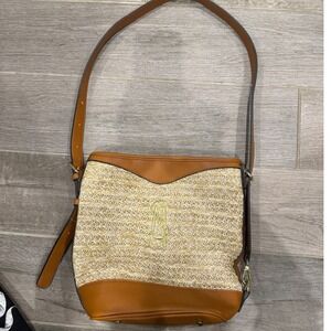 Steve Madden Crossbody Bag Womens Medium Tan Woven Straw Boho Summer Satchel